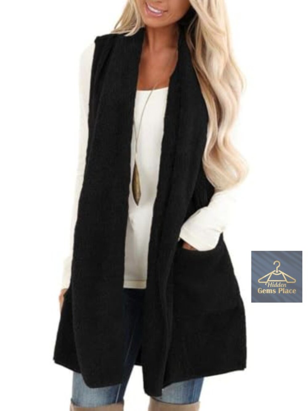 Sherpa Fleece Open Front Vest Sleeveless Cardigan Fuzzy Faux Fur